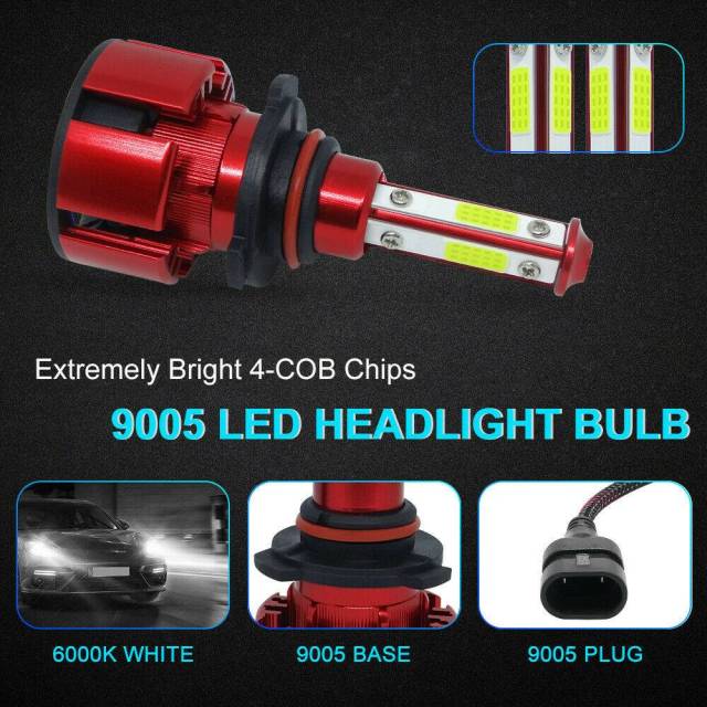 4PCS 4 Side 9005+9006 LED Headlight Hulb Kit High/Low Light Light Bright 6000K