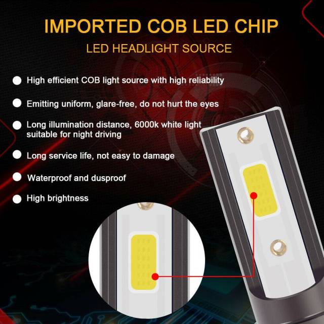2PCS 9006 Combo LED Headlight Kits 120W High/Low Beam Bulbs 6000K White