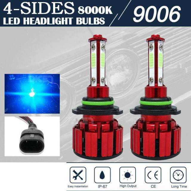 4-Sides HB4 9006 LED Headlight Bulb Foglight Kit High Low Beam 8000K Blue Light