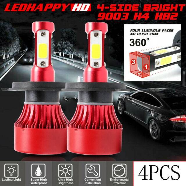 4PCS 4-sided H4 HB2 9003 LED Headlight Kit Far and Near Bulbs