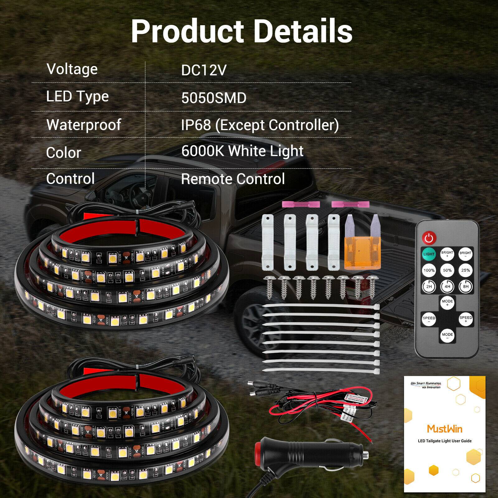 2X 60" LED BAR TRUCK BED LIGHTS CARGO WORK STRIPS KIT FOR CHEVY FORD DODGE GMC