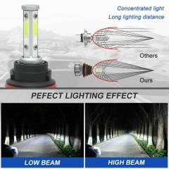 6PCS 4-sided 9005 9006 H11 LED Combination Headlight High Beam Fog Light Kit