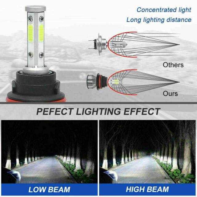 6PCS 4-sided 9005 9006 H11 LED Combination Headlight High Beam Fog Light Kit