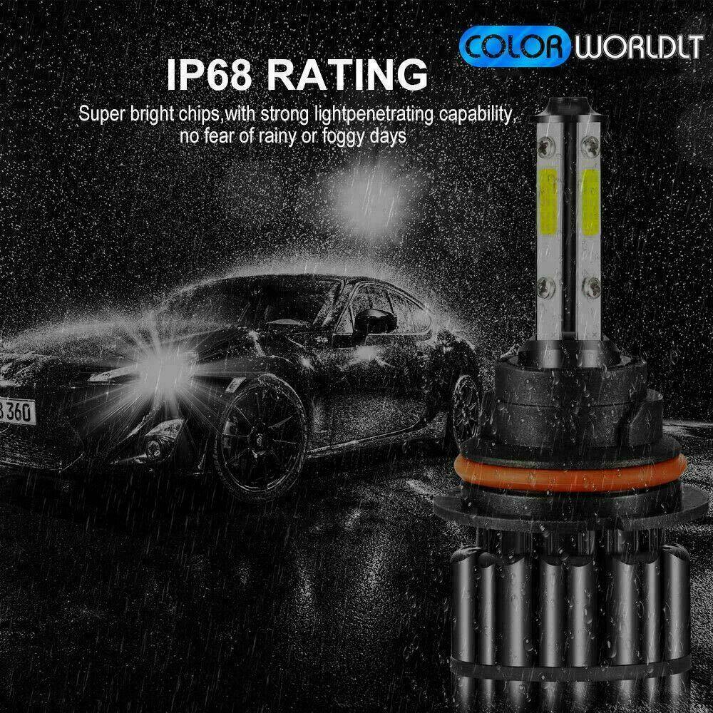 2 Pair 4 Sides LED Headlight 9007 6000K HB5 Hi/low Beams HID Bulbs