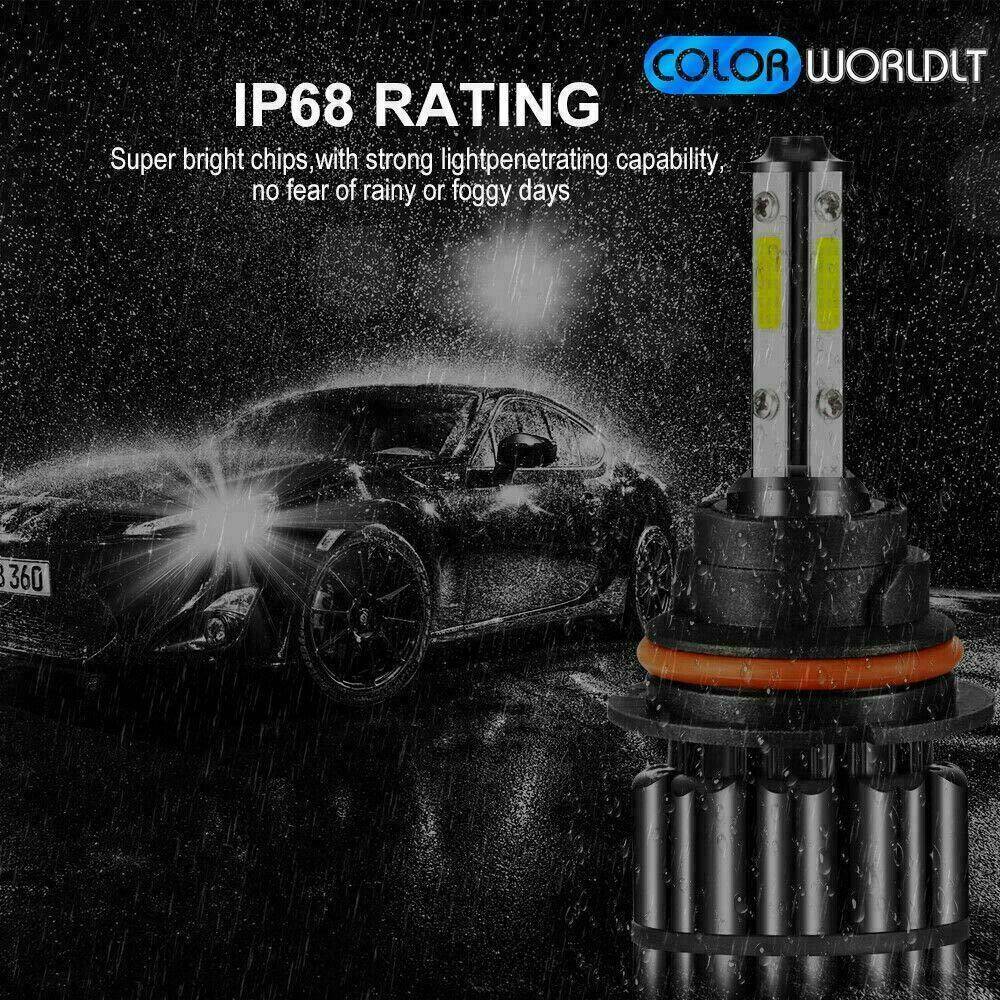 2 Pair 4 Sides LED Headlight 9007 6000K HB5 Hi/low Beams HID Bulbs