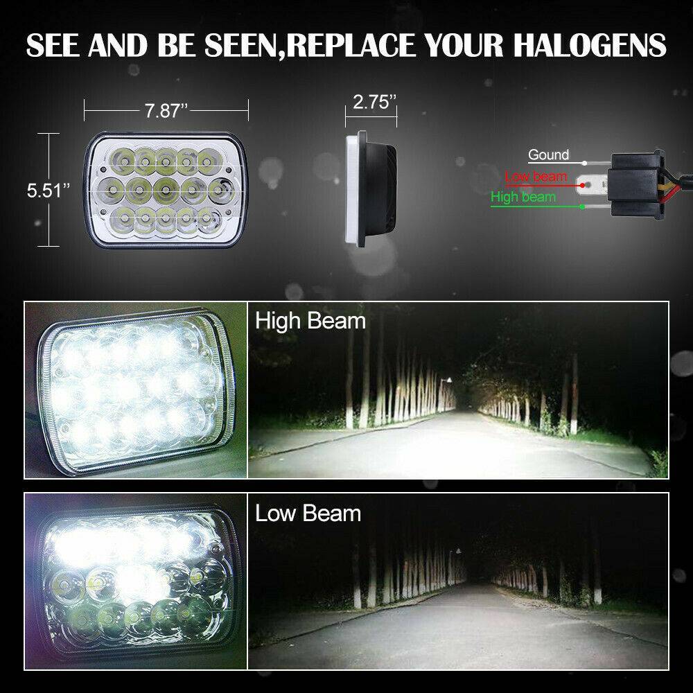 4PCS H6054 5x7" 7x6" LED Headlight High/Low Beam