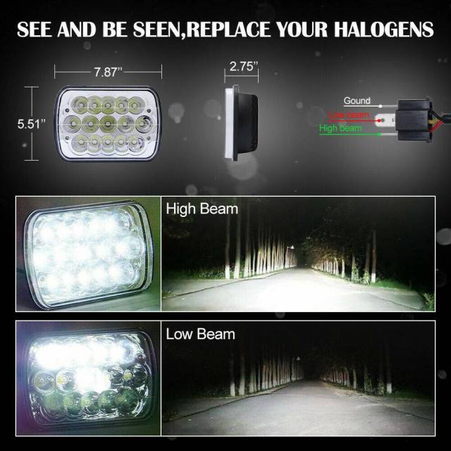 4PCS H6054 5x7" 7x6" LED Headlight High/Low Beam