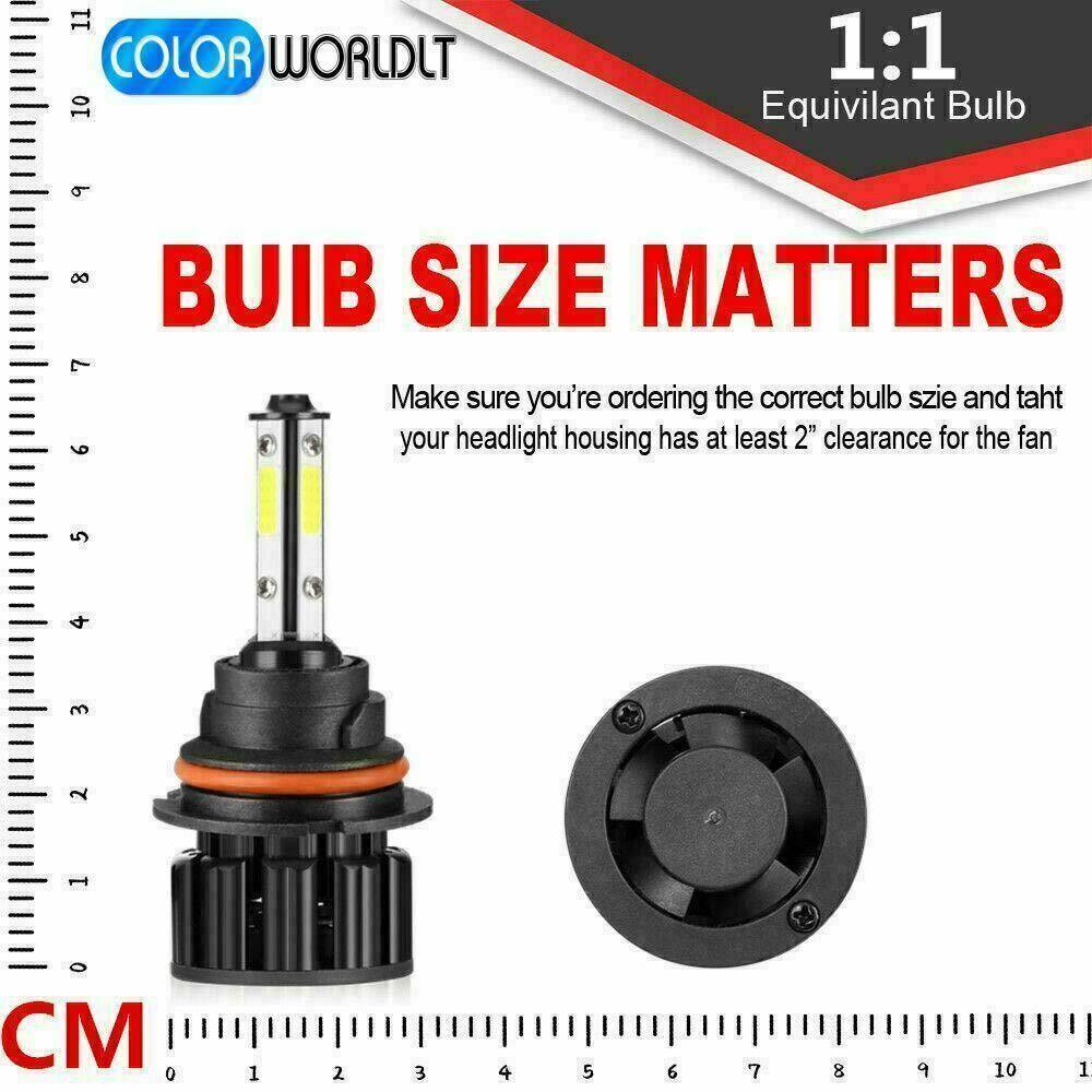 2 Pair 4 Sides LED Headlight 9007 6000K HB5 Hi/low Beams HID Bulbs