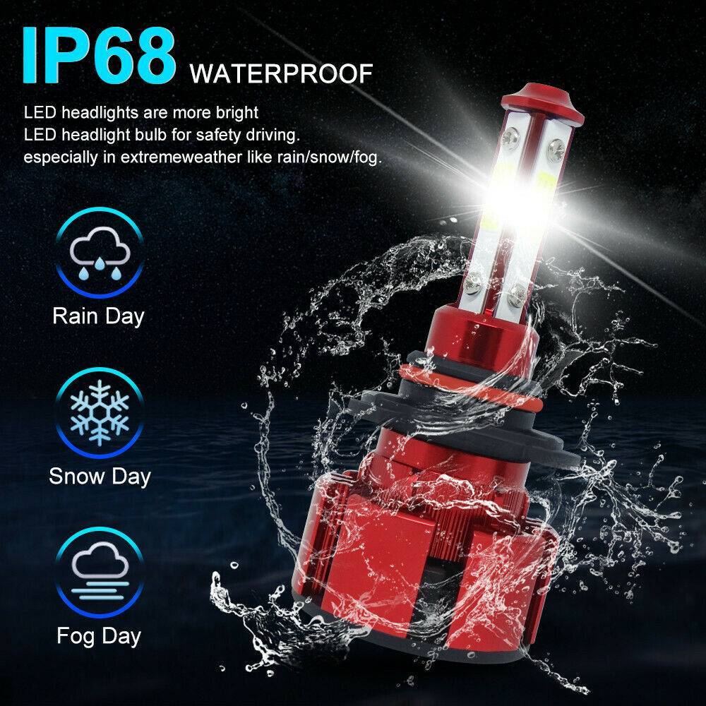 4PCS 4 Side 9005+9006 LED Headlight Hulb Kit High/Low Light Light Bright 6000K