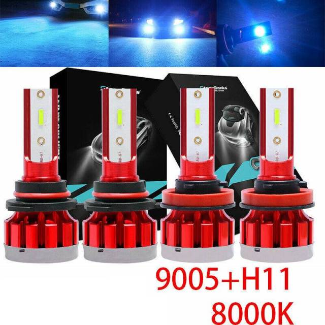 4PCS 9005 H11 8000K LED Headlight Light HID Fog Kit High Low Beam Bulb