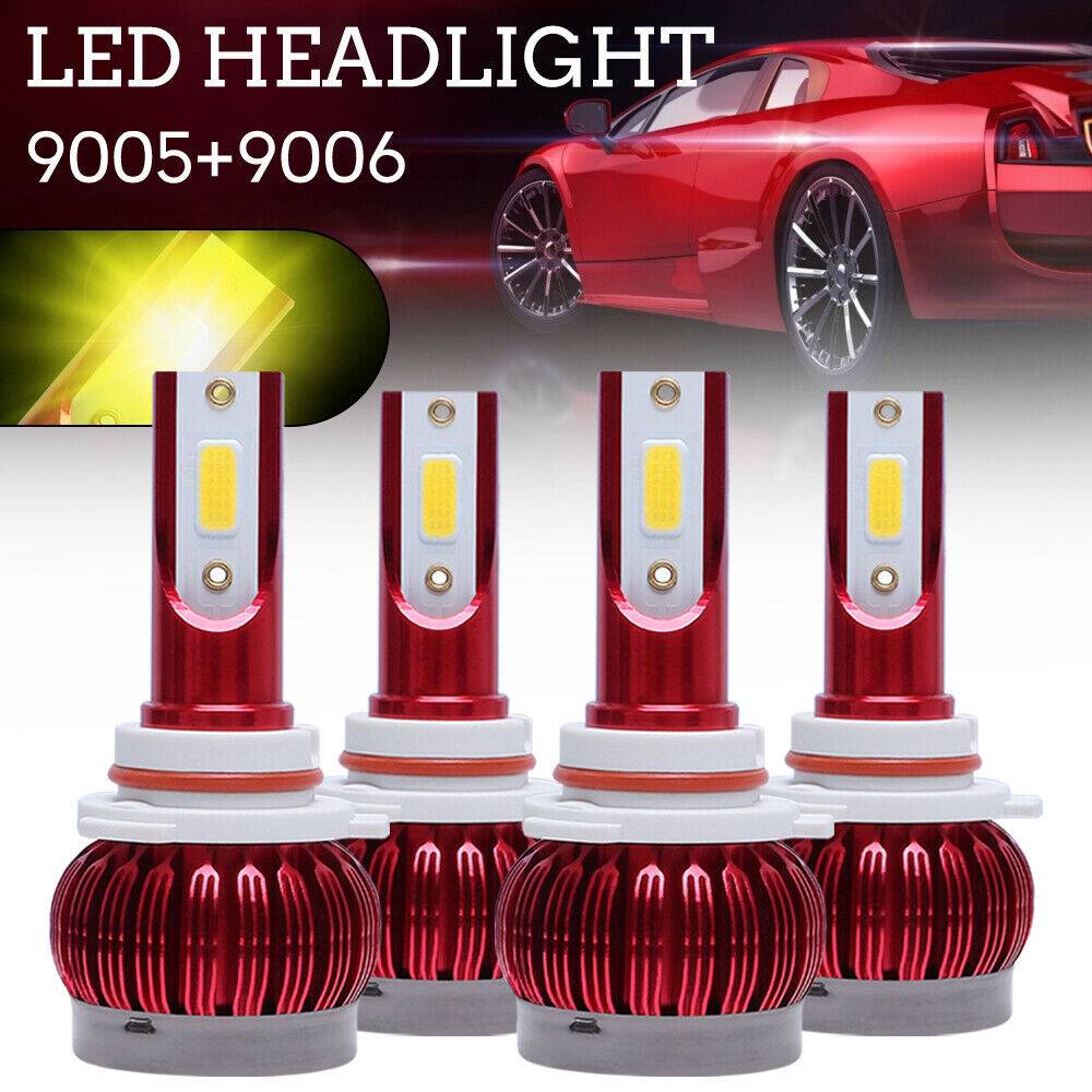 4x 9005 9006 Combo LED Headlight Kit Hi/Lo Beam Bulbs 3000K Super Yellow Light
