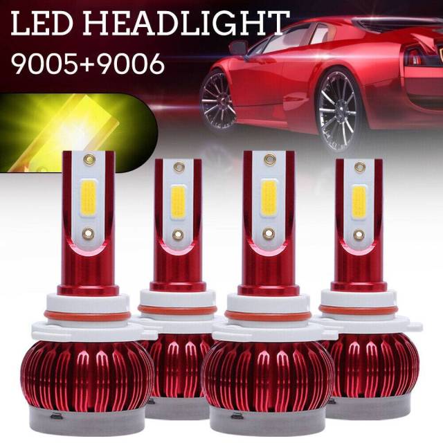 4x 9005 9006 Combo LED Headlight Kit Hi/Lo Beam Bulbs 3000K Super Yellow Light