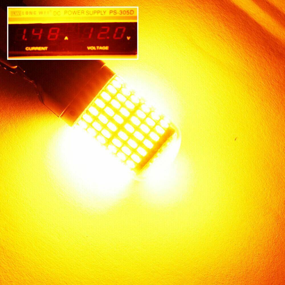 2x T20 7440 LED 144SMD CANBUS Amber Reverse Tail Turn Signal Light Bulb