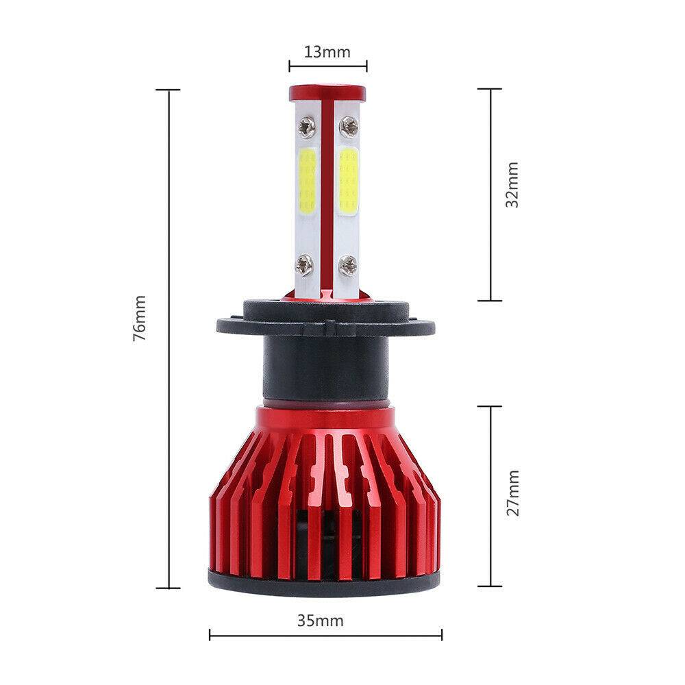 2PCS 4-sided H7 LED Headlight Bulb Conversion Kit Far/Near Light 6000K