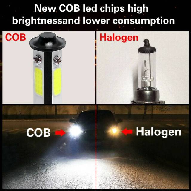 4PCS 4-sided H13 COB LED Headlight Kit Hi/Lo Beam Bulb White 6000K