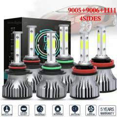 6PCS 4-sided 9005 9006 H11 LED Combination Headlight High Beam Fog Light Kit