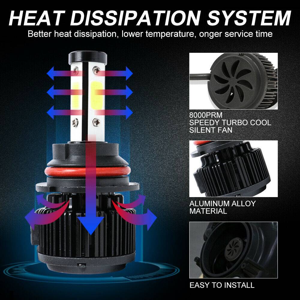 2PCS 4-sided 9007 LED Headlight High and Low Light Bulb Decoding