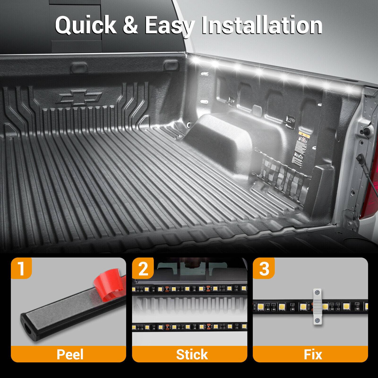 2X 60" LED BAR TRUCK BED LIGHTS CARGO WORK STRIPS KIT FOR CHEVY FORD DODGE GMC