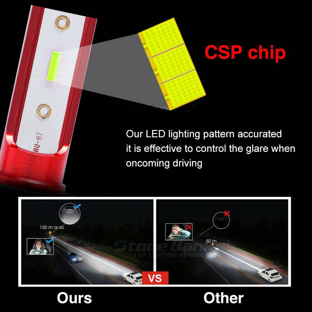 2pcs H7 CSP LED Headlight Conversion Kit High Low Beam Bulbs
