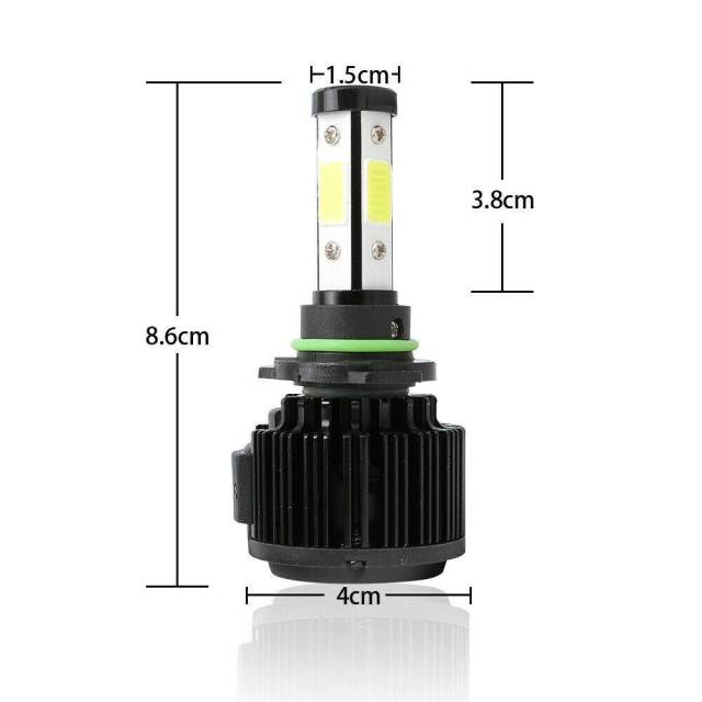 4PCS 4-side Luminous COB LED Low Beam/fog Light Kit 9006 6000K Bulb