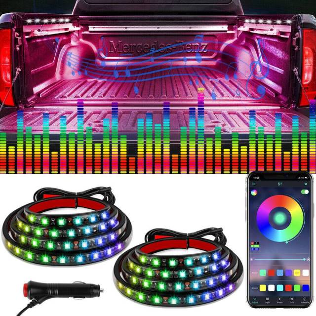 2X60&quot;RGB Multicolor Truck Bed Light Strip Kit APP Bluetooth Control Jeep Pickup