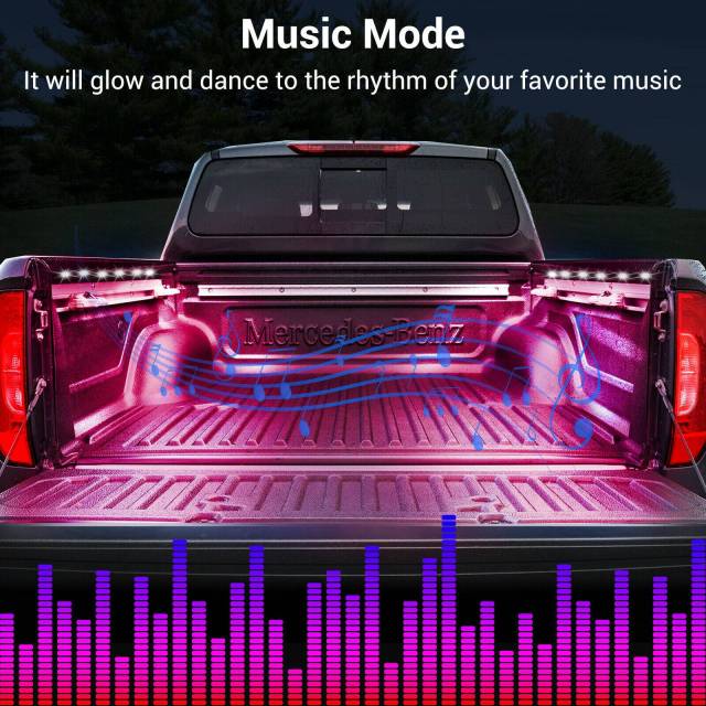 2X60&quot;RGB Multicolor Truck Bed Light Strip Kit APP Bluetooth Control Jeep Pickup