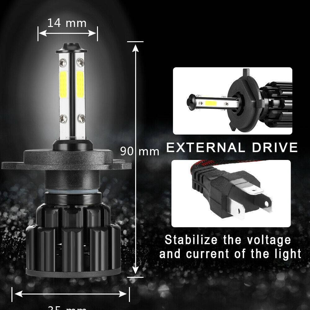 4PCS H4 9003 HB2 4-Side LED Headlight Bulbs Conversion Kit High Low Beam 6000K