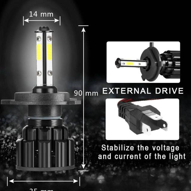 4PCS H4 9003 HB2 4-Side LED Headlight Bulbs Conversion Kit High Low Beam 6000K