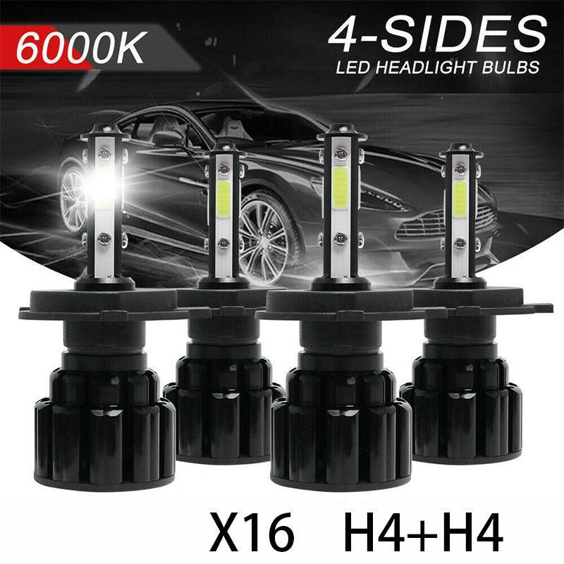 4PCS H4 9003 HB2 4-Side LED Headlight Bulbs Conversion Kit High Low Beam 6000K