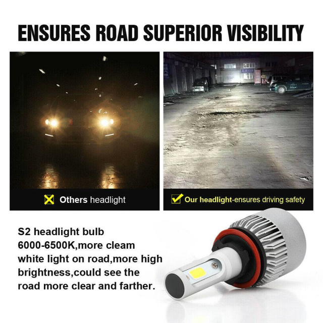 2PCs S2 H11 H9 H8 LED Headlight Low Beam Bulbs CREE 6000K White Conversion Kit