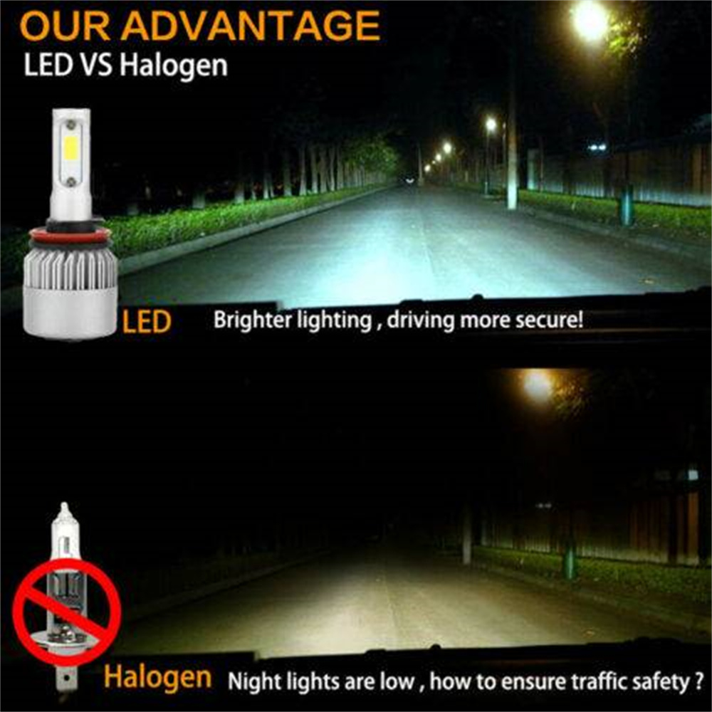 4PCS Combo 9005 H11 LED Headlight Bulb High Low Beam 6000K White Conversion Kit