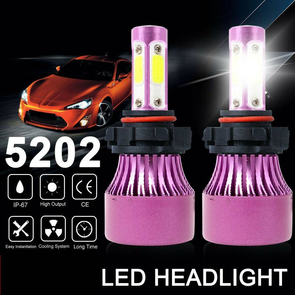 2PCS 4 Sides LED Headlight 5202 Fog Light Hi/Lo Beams 6000K Bulbs