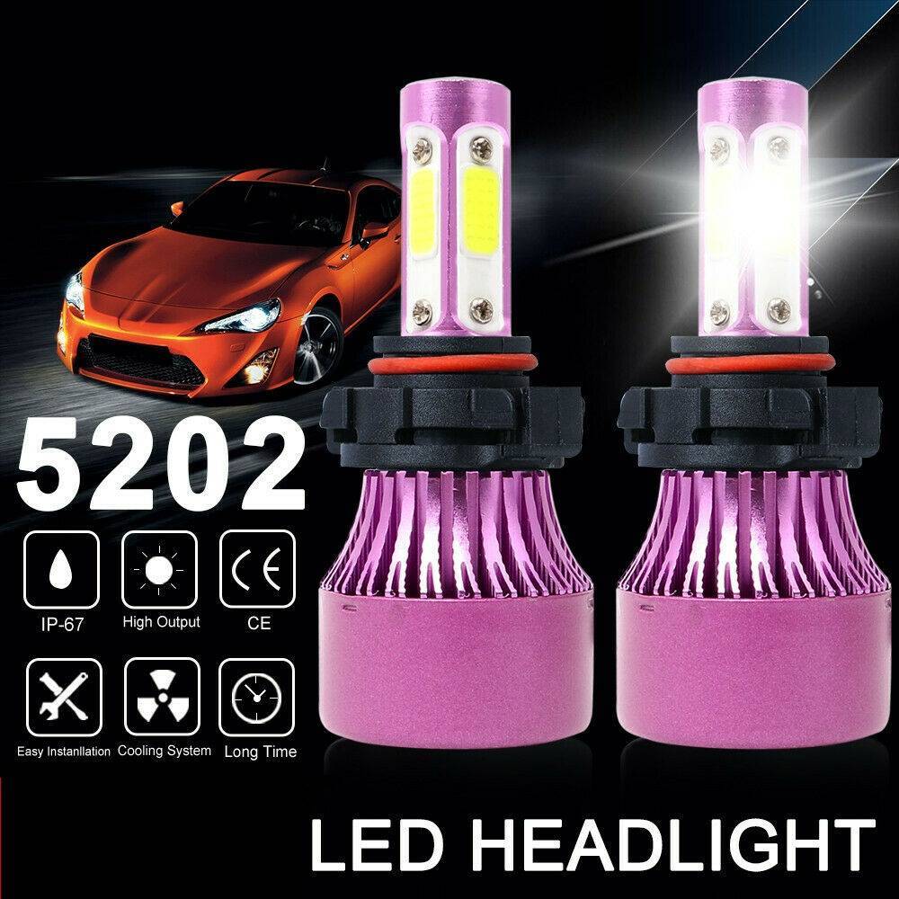 2PCS 4 Sides LED Headlight 5202 Fog Light Hi/Lo Beams 6000K Bulbs