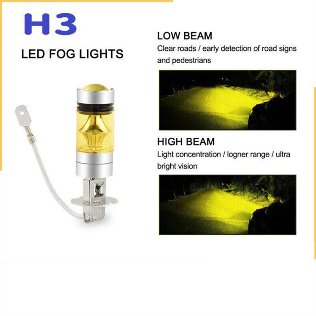 H3 3000K Yellow 100W LED Fog Lights Headlight Kit Driving Bulbs DRL High Power