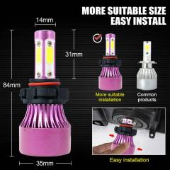 2PCS 4 Sides LED Headlight 5202 Fog Light Hi/Lo Beams 6000K Bulbs