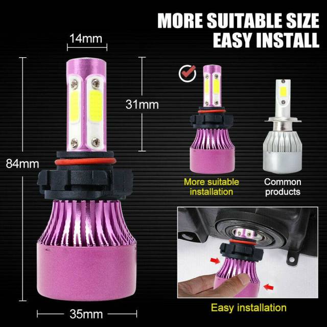 2PCS 4 Sides LED Headlight 5202 Fog Light Hi/Lo Beams 6000K Bulbs