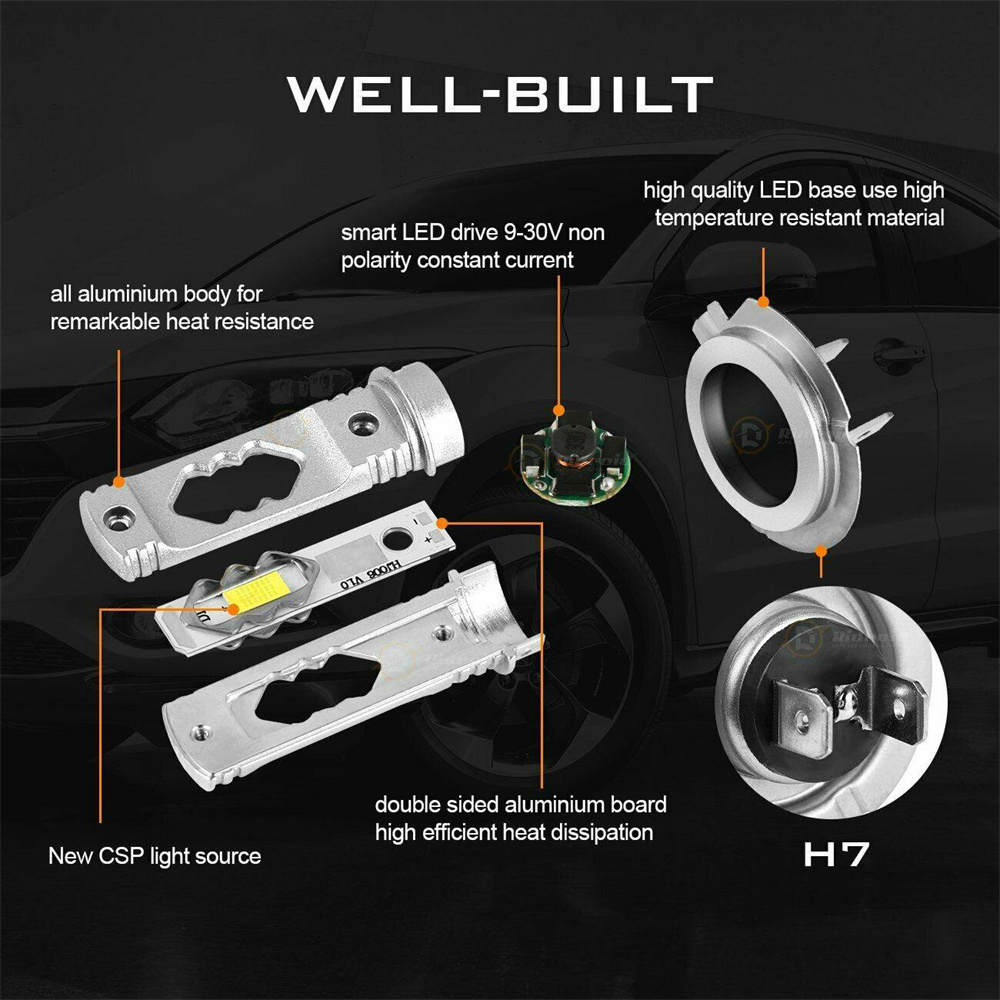 2X H7 LED Headlight Bulb Conversion Kit High Low Beam 3000K Yellow 20000LM