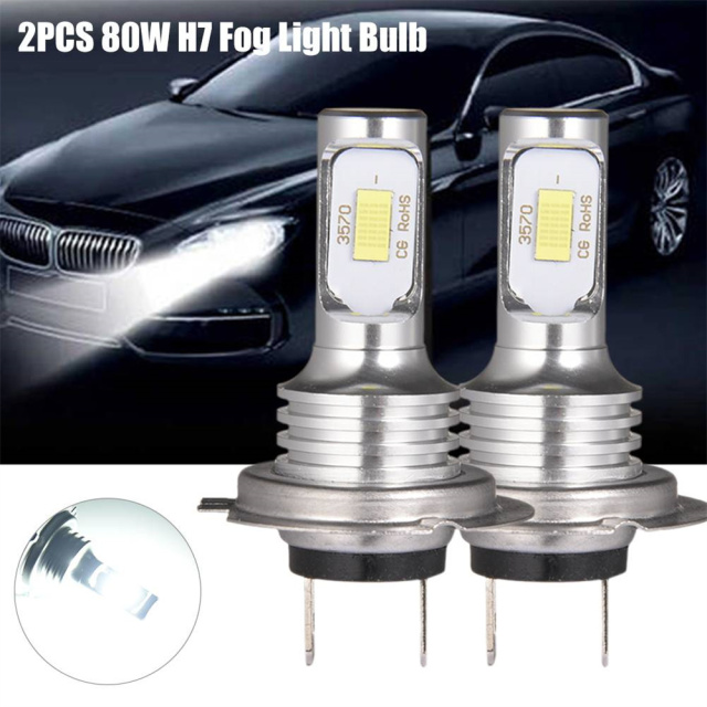 2PCS 80W H7 Car LED Fog Light Bulb