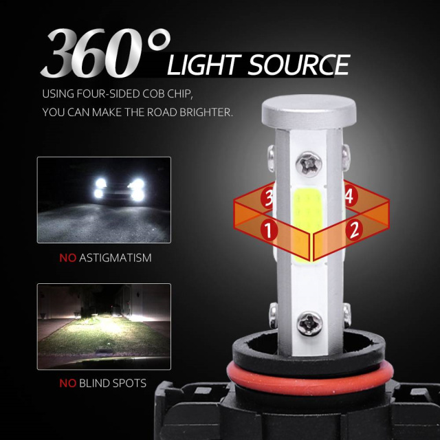 2pcs 4 Side 5202 Led Headlight Bulbs Conversion Kit LED Singel Beam White