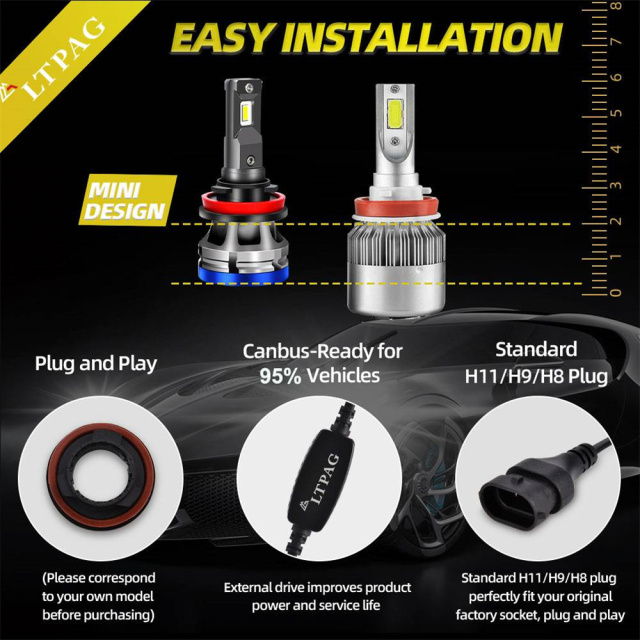 2x H11/H9/H8 White 60W High Power Car LED Headlight Bulbs Light Driving Bulb