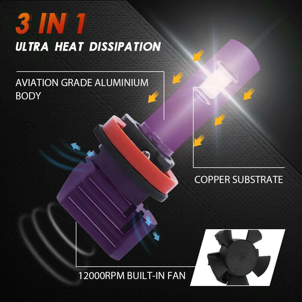 2x H11 H8 H9 XHL LED Headlight Kit Fog Light High/ Low Beam Bulbs Kit White