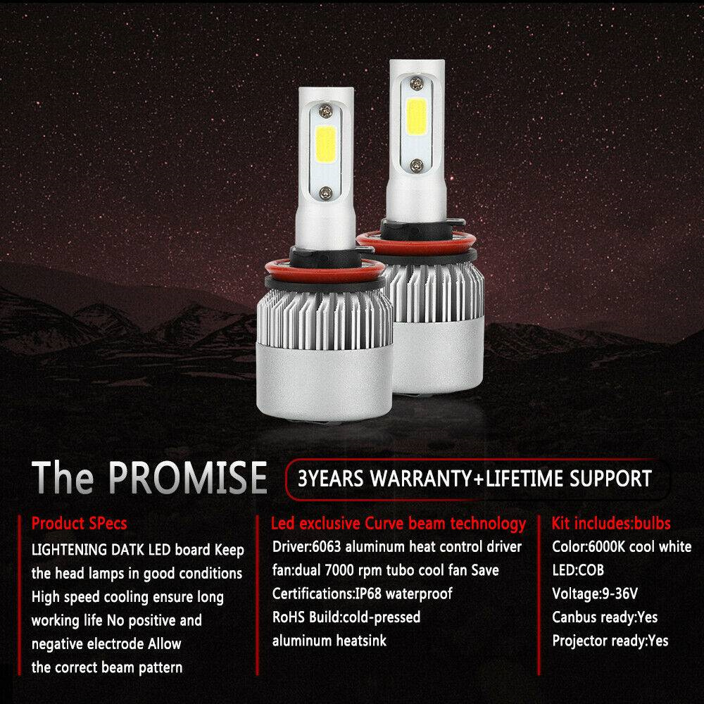 2PCs S2 H11 H9 H8 LED Headlight Low Beam Bulbs CREE 6000K White Conversion Kit