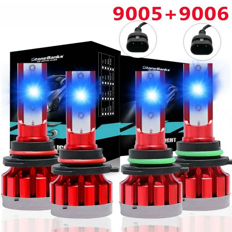 4X 10000K Blue 9005 9006 COMBO CSP LED Headlight Bulbs 120W 32000LM Hi Low Beam