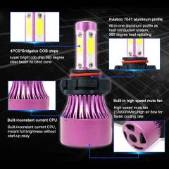 2PCS 4 Sides LED Headlight 5202 Fog Light Hi/Lo Beams 6000K Bulbs