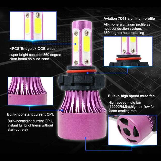 2PCS 4 Sides LED Headlight 5202 Fog Light Hi/Lo Beams 6000K Bulbs