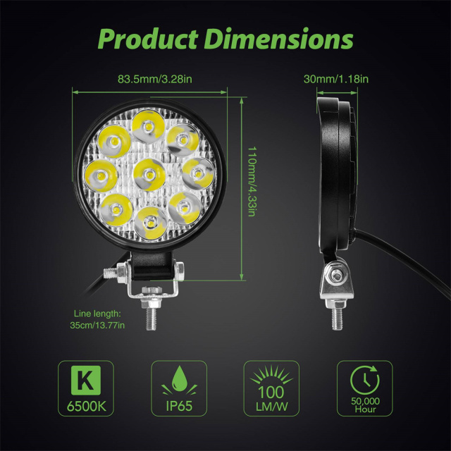 27W Work Light Waterproof and Dust-proof Work Lamp for Bicycle Truck