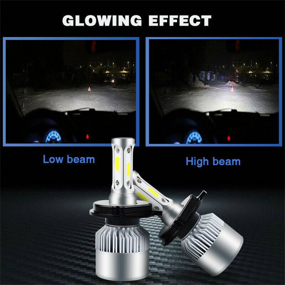 2PCs Hi-Lo H4 HB2 9003 LED Headlight Bulbs 72W 8000LM 6500K Turbo Lamps Kit
