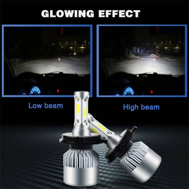 2PCs Hi-Lo H4 HB2 9003 LED Headlight Bulbs 72W 8000LM 6500K Turbo Lamps Kit