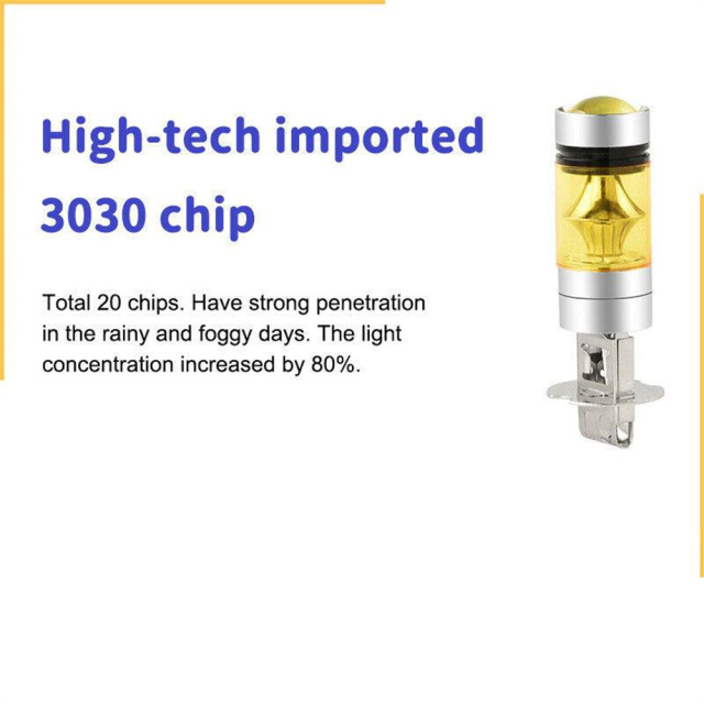 H3 3000K Yellow 100W LED Fog Lights Headlight Kit Driving Bulbs DRL High Power