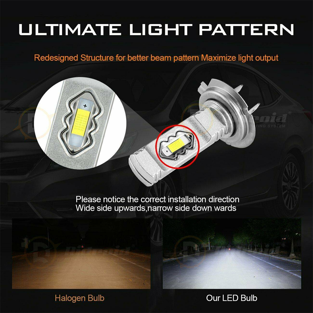 2X H7 LED Headlight Bulb Conversion Kit High Low Beam 3000K Yellow 20000LM
